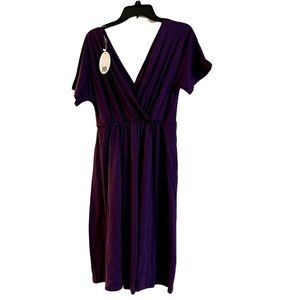 Purple Maternity Dress Women's V-Neck A-Line Knee Length